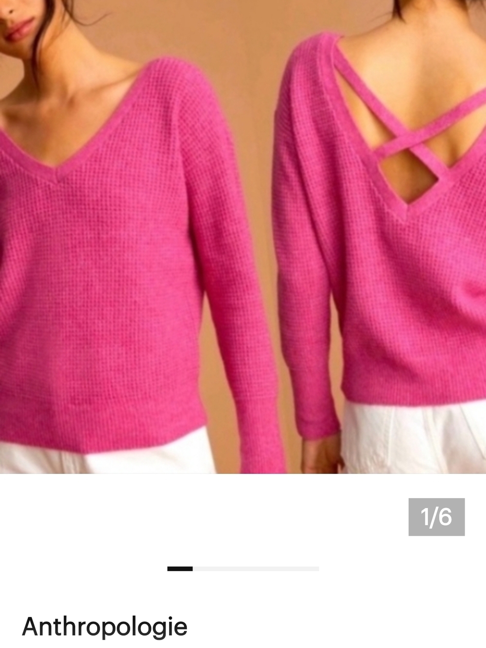 Maeve V-Neck Waffle Knit Sweater - Raspberry Pink - Picture 4 of 7
